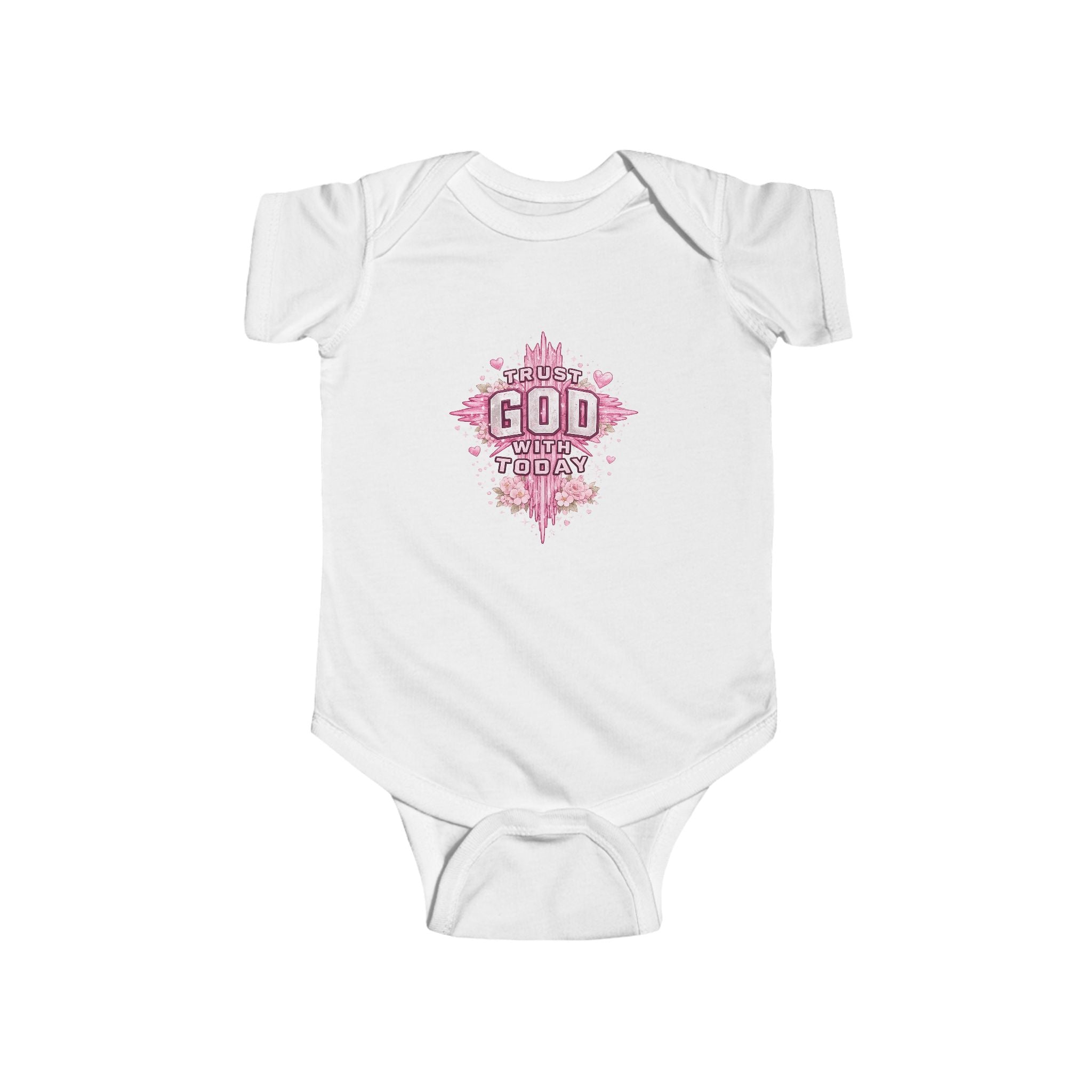Infant Bodysuit — "Trust God Today" Pink Cross Baby Onesie
