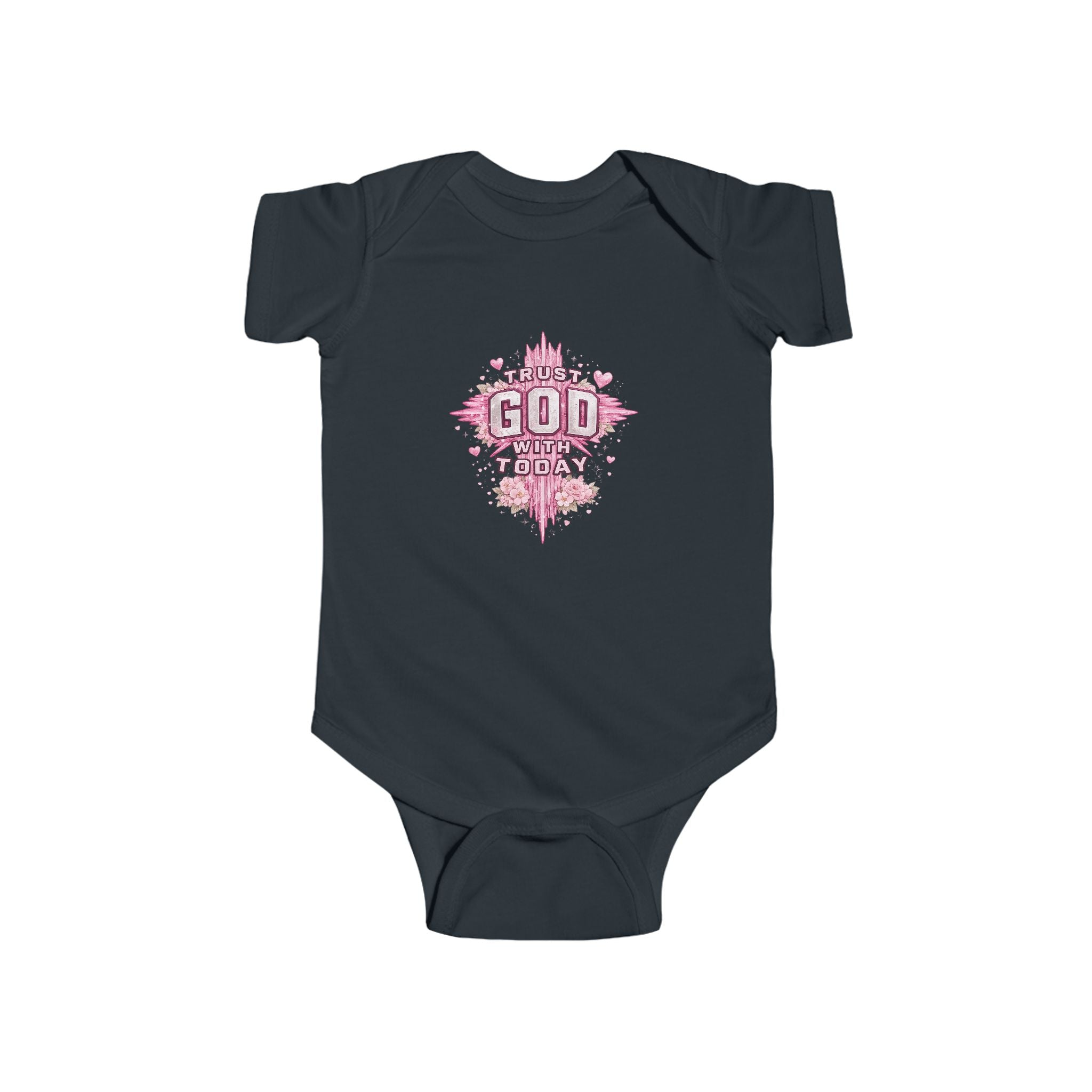 Infant Bodysuit — "Trust God Today" Pink Cross Baby Onesie