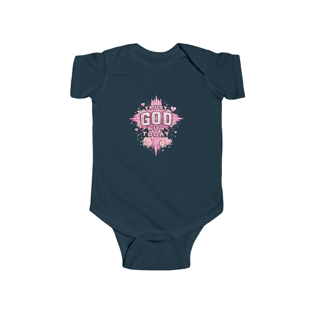 Infant Bodysuit — "Trust God Today" Pink Cross Baby Onesie