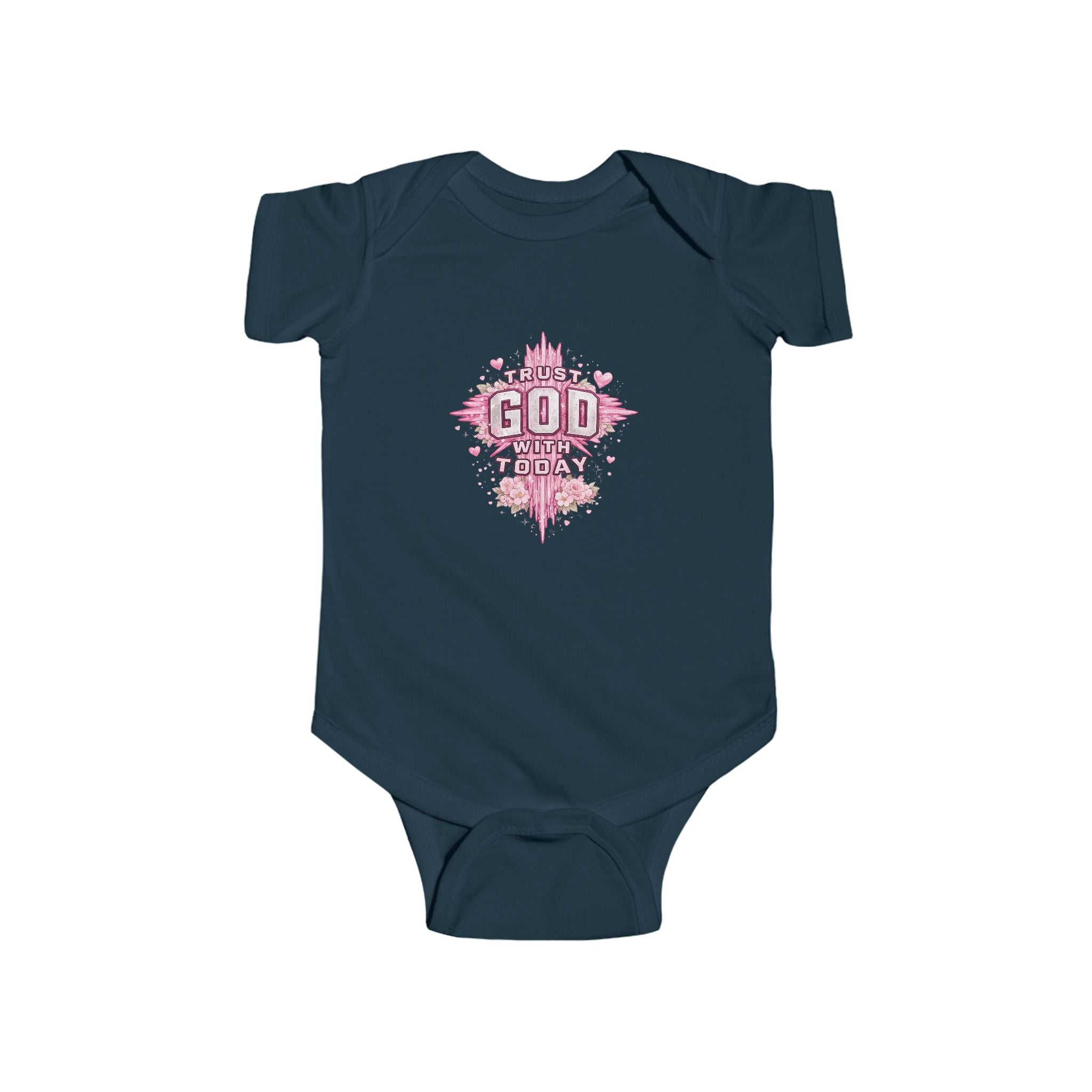 Infant Bodysuit — "Trust God Today" Pink Cross Baby Onesie