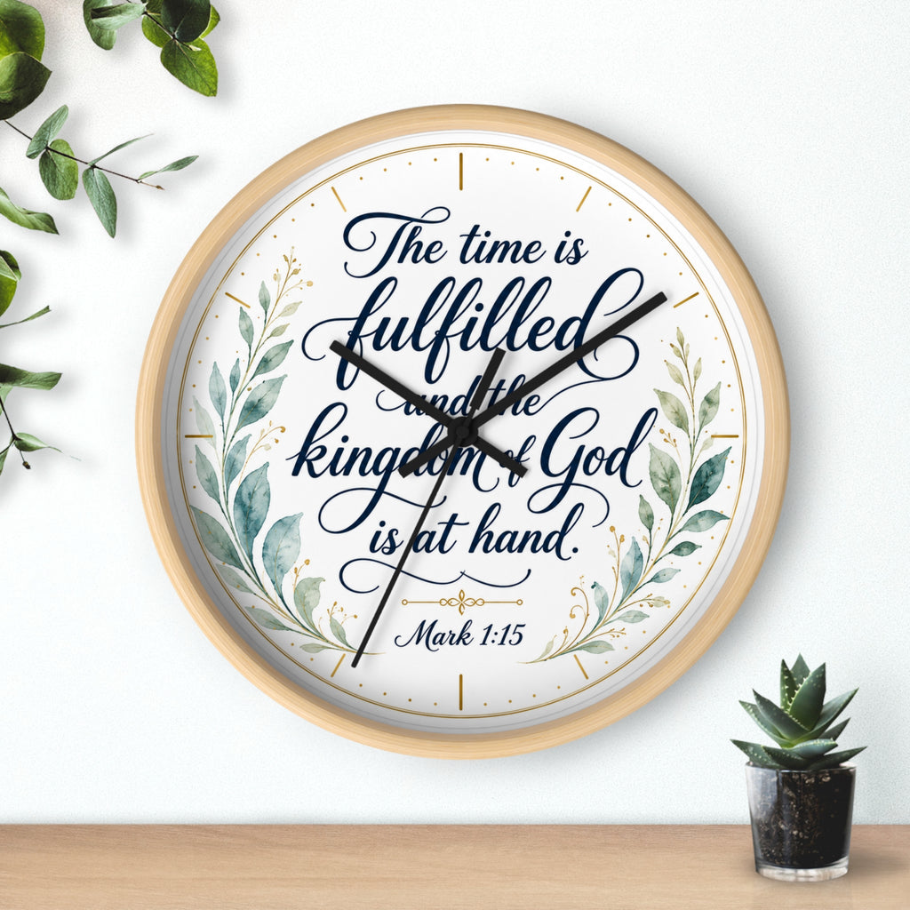 Mark 1:15 Elegant Wall Clock — Simple Christian Scripture Timepiece