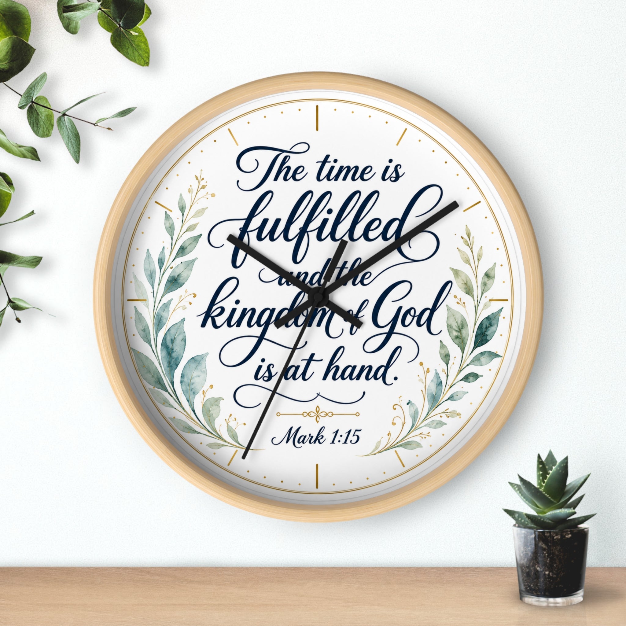 Mark 1:15 Elegant Wall Clock — Simple Christian Scripture Timepiece
