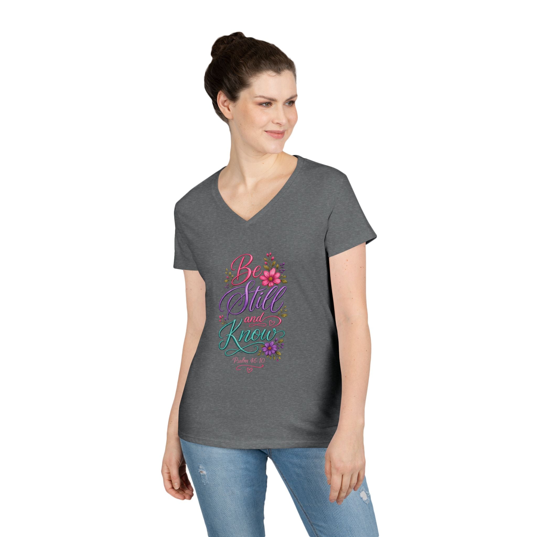 Be Still and Know Floral V-Neck T-Shirt