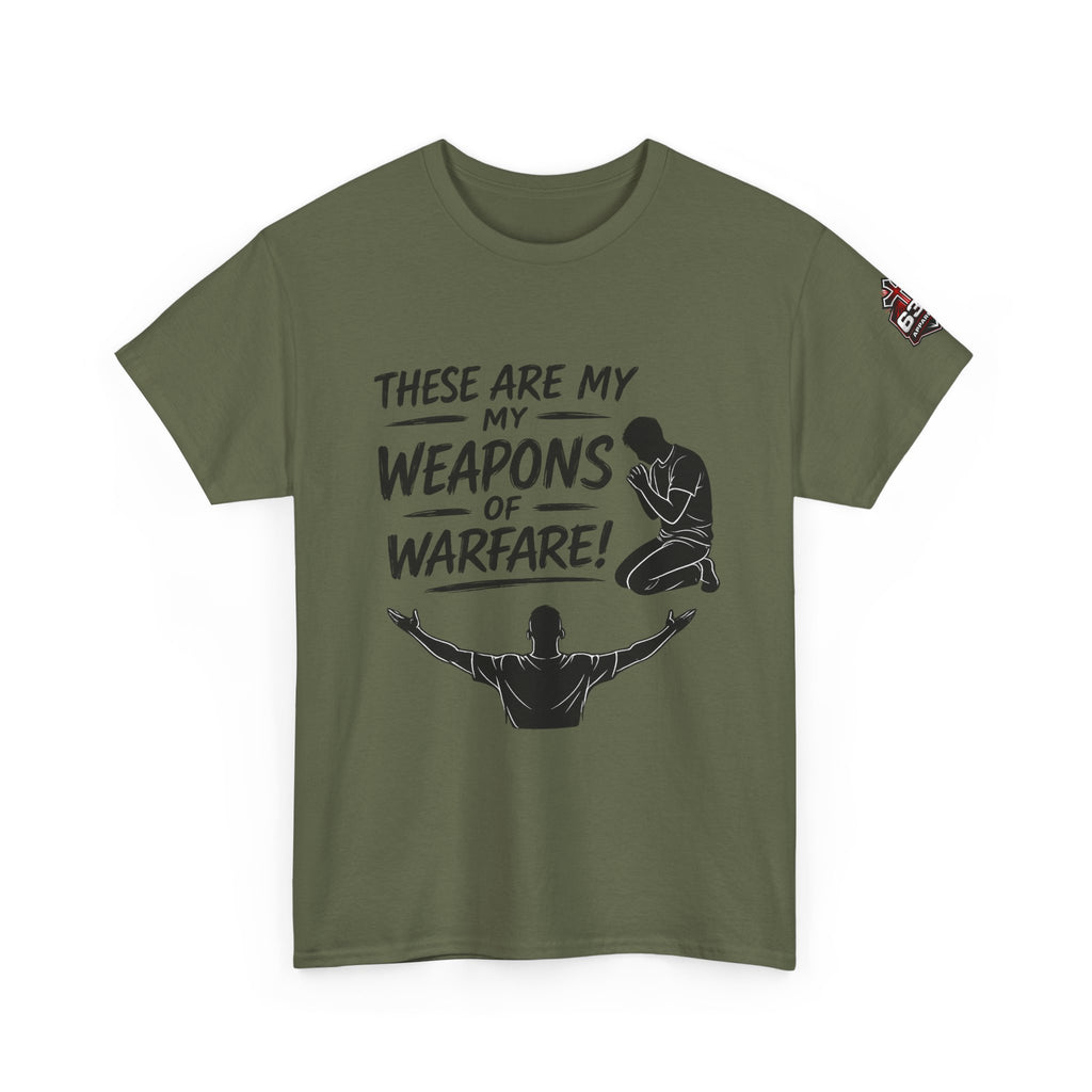 Worship & Prayer Tee — "These Are My Weapons of Warfare" Christian T-Shirt