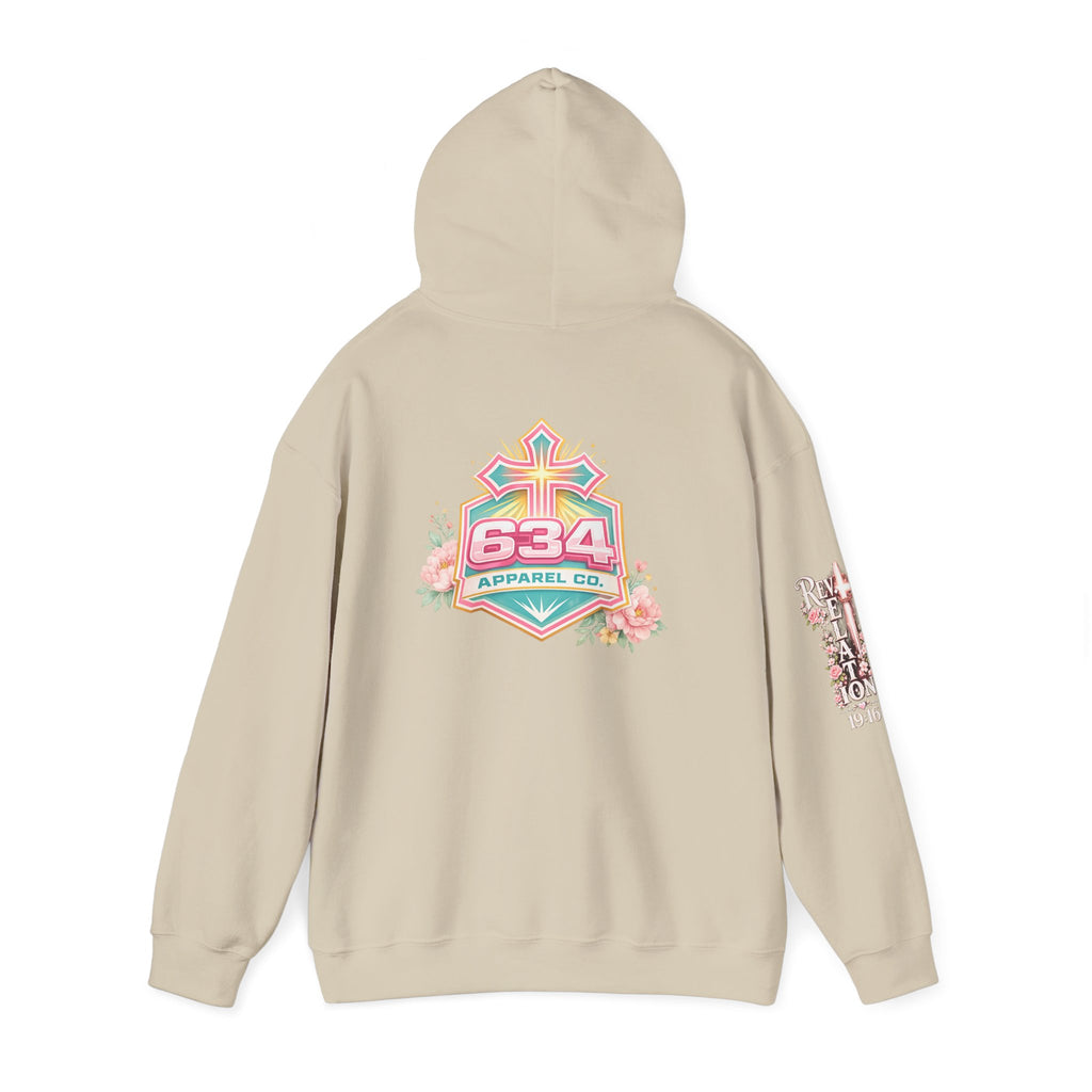 Christ Is King Floral Hoodie — Revelation 19:16 Sleeve & 634 Logo