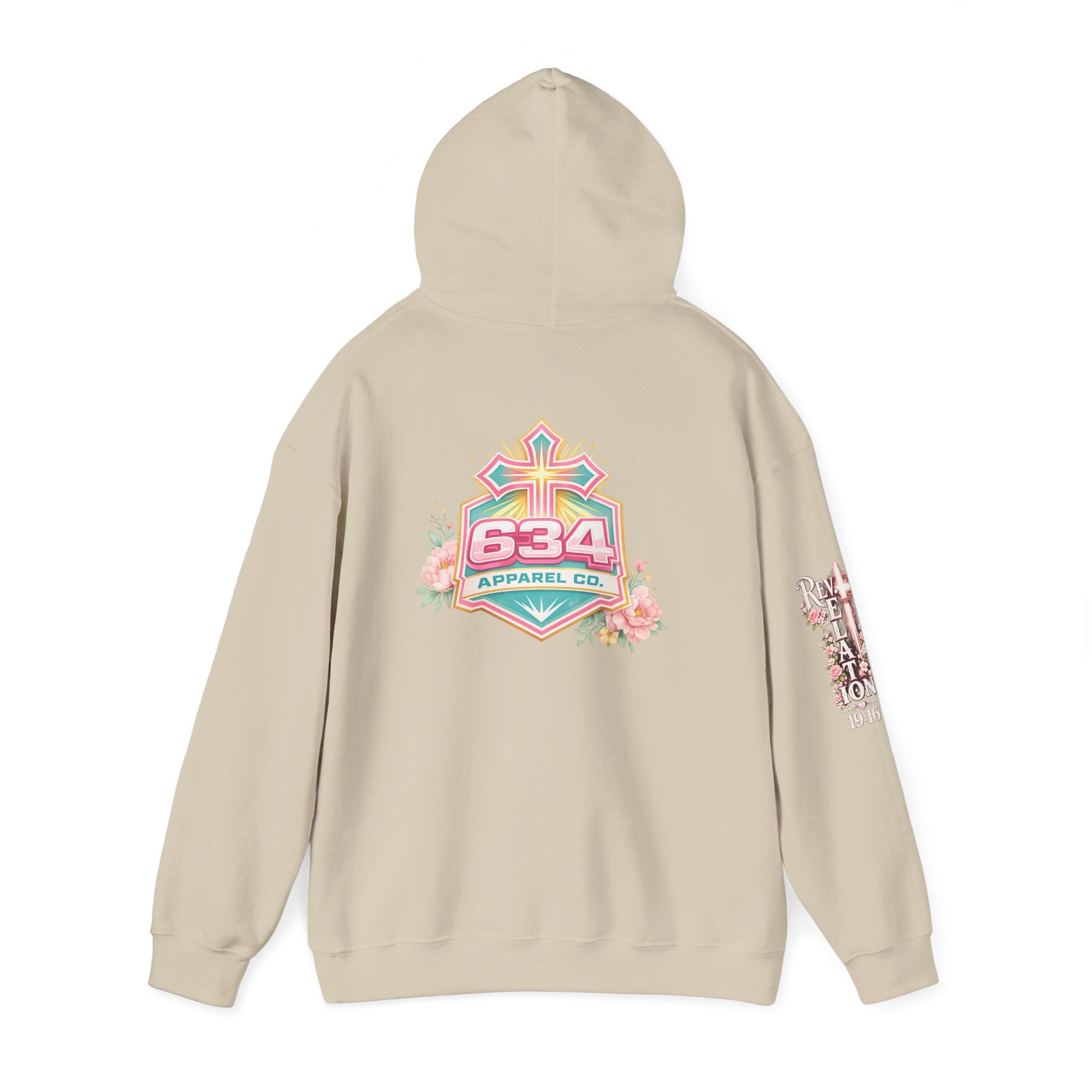 Christ Is King Floral Hoodie — Revelation 19:16 Sleeve & 634 Logo