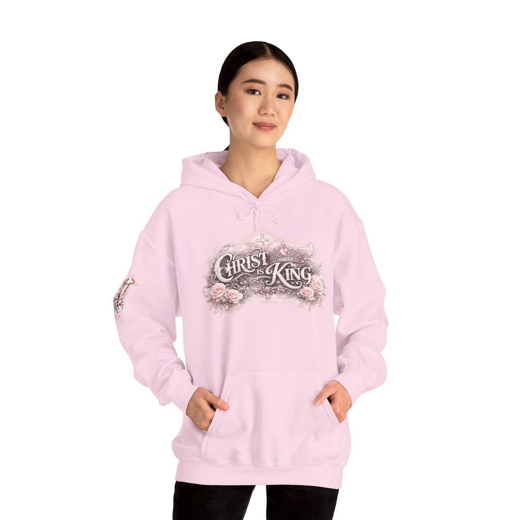 Christ Is King Floral Hoodie — Revelation 19:16 Sleeve & 634 Logo