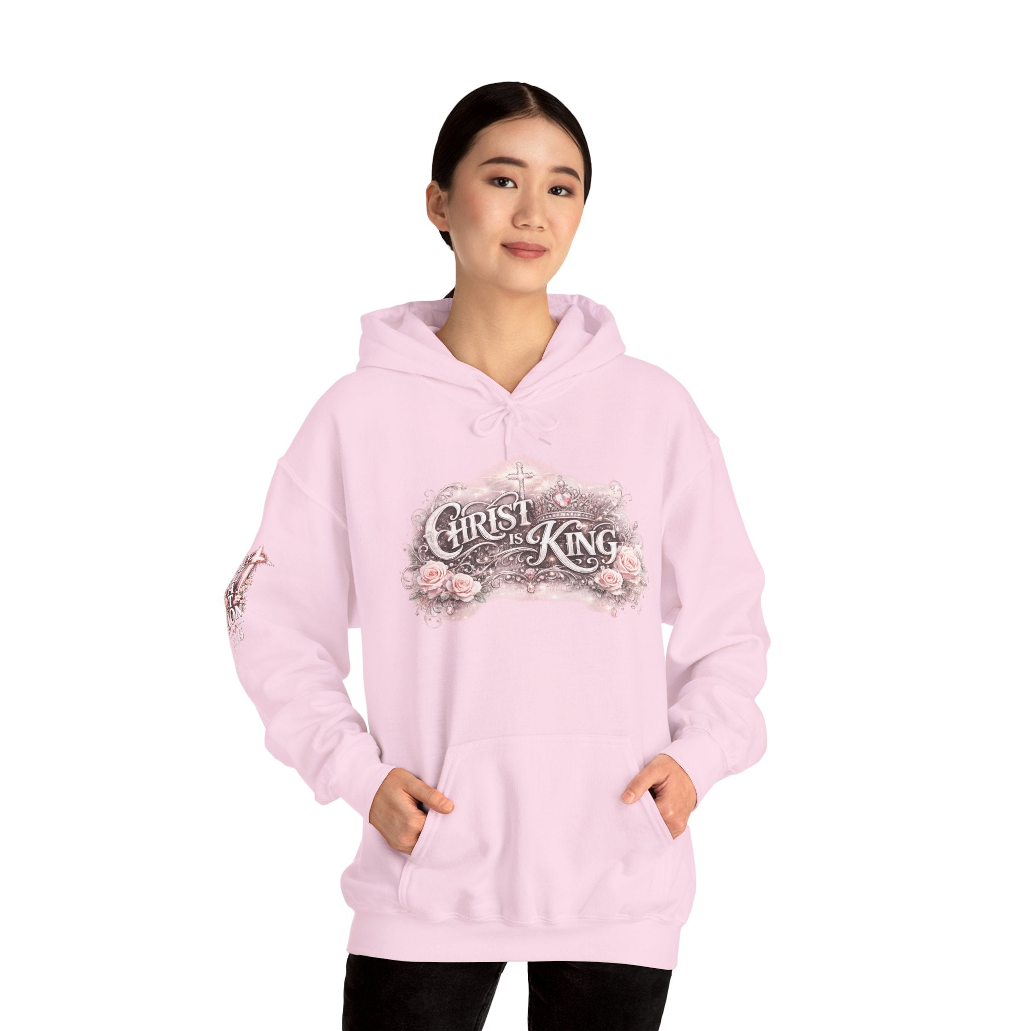 Christ Is King Floral Hoodie — Revelation 19:16 Sleeve & 634 Logo