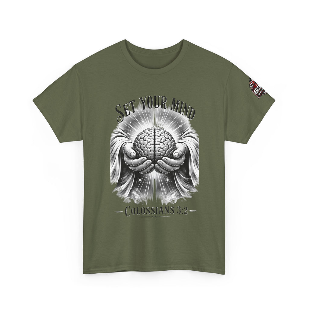 Set Your Mind Colossians Tee — Brain in God’s Hands Christian T‑Shirt