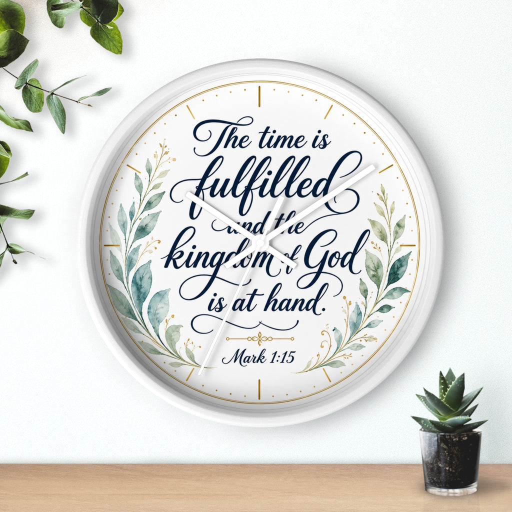 Mark 1:15 Elegant Wall Clock — Simple Christian Scripture Timepiece