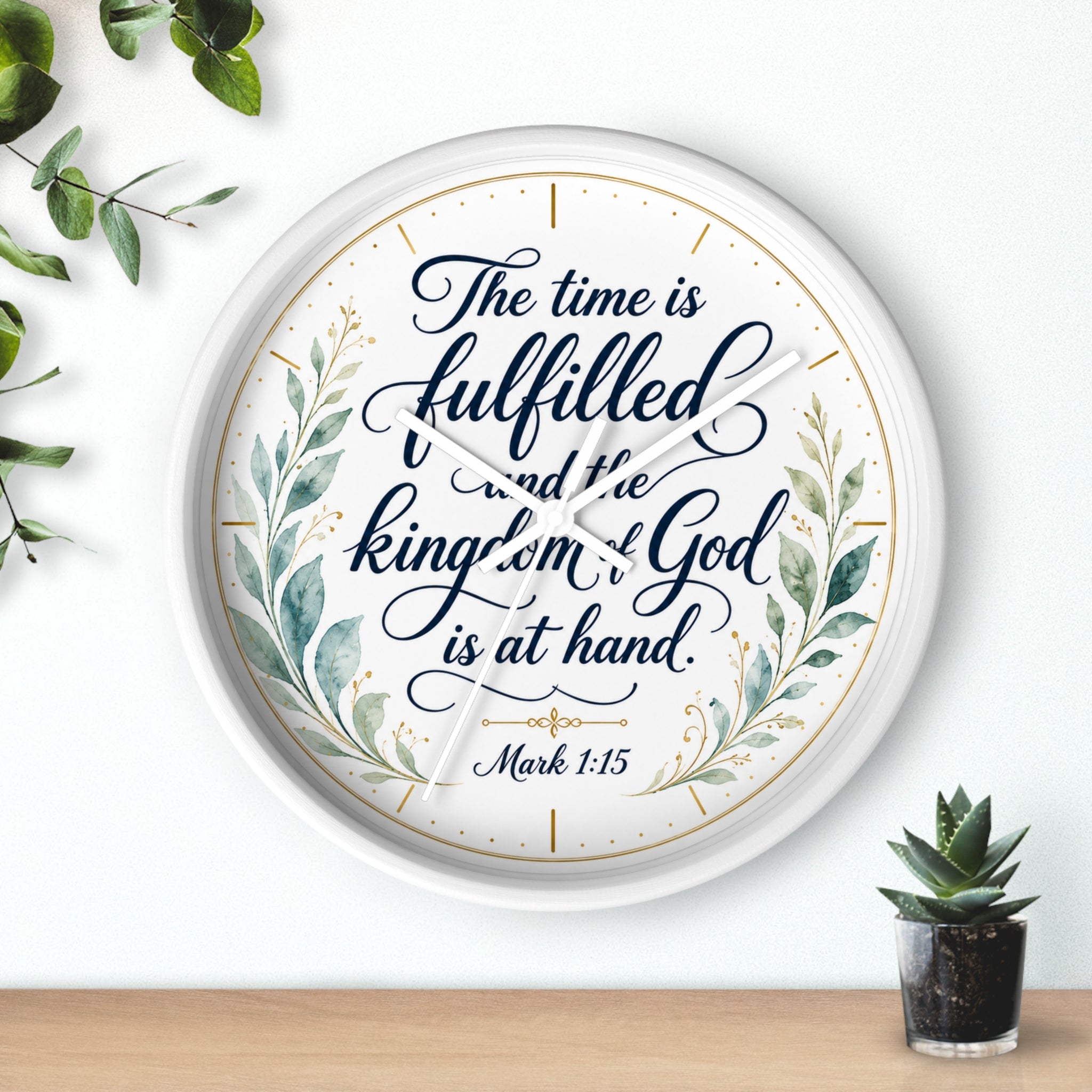 Mark 1:15 Elegant Wall Clock — Simple Christian Scripture Timepiece