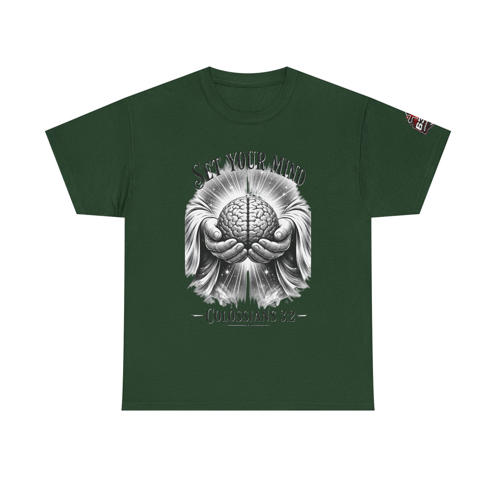 Set Your Mind Colossians Tee — Brain in God’s Hands Christian T‑Shirt