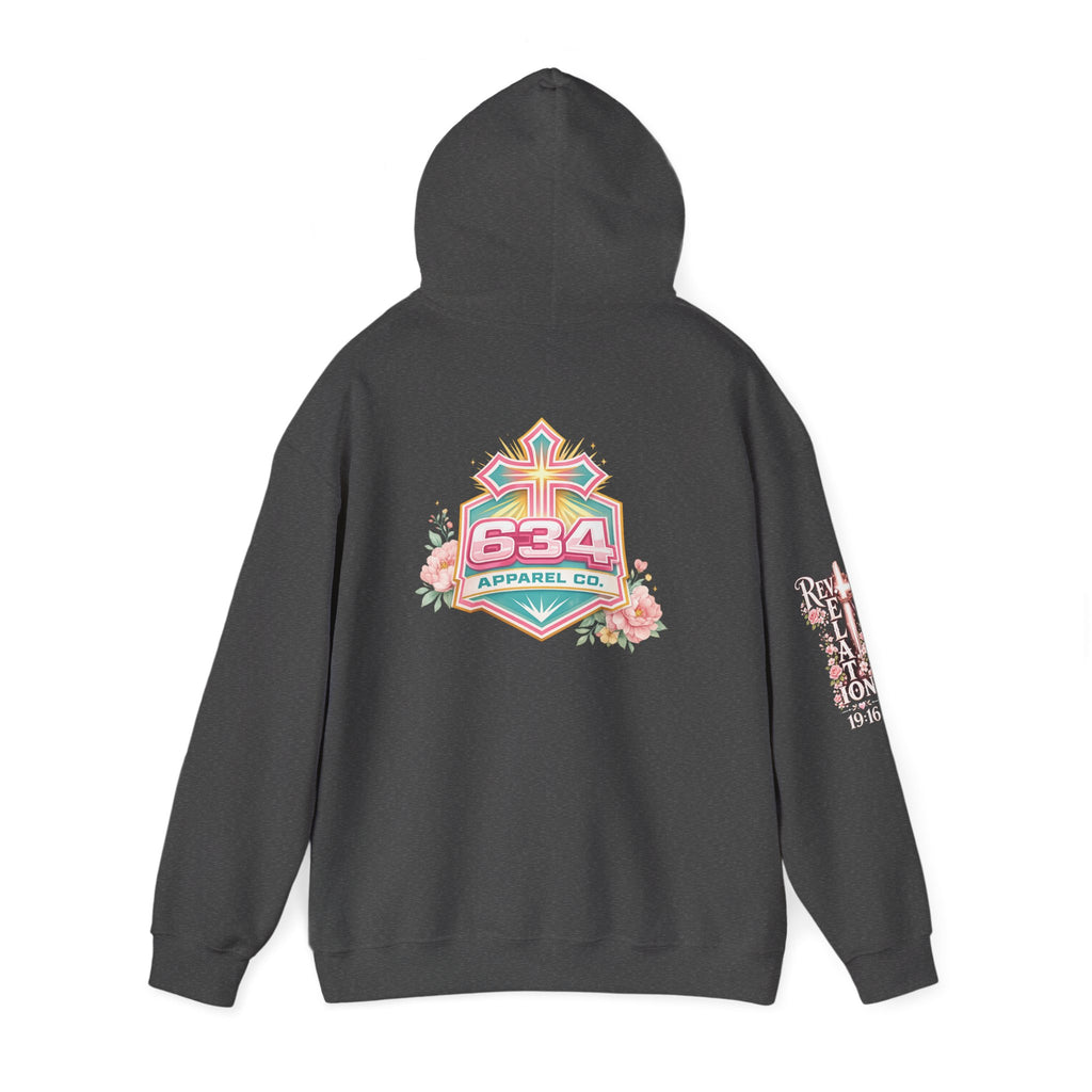Christ Is King Floral Hoodie — Revelation 19:16 Sleeve & 634 Logo
