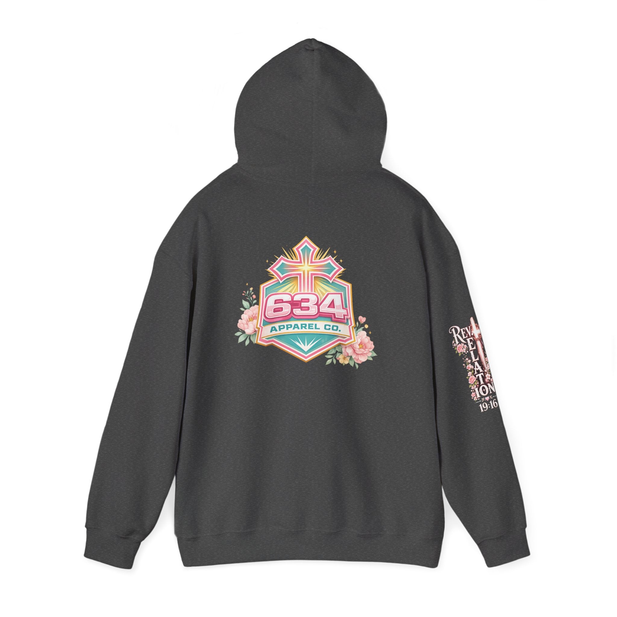 Christ Is King Floral Hoodie — Revelation 19:16 Sleeve & 634 Logo