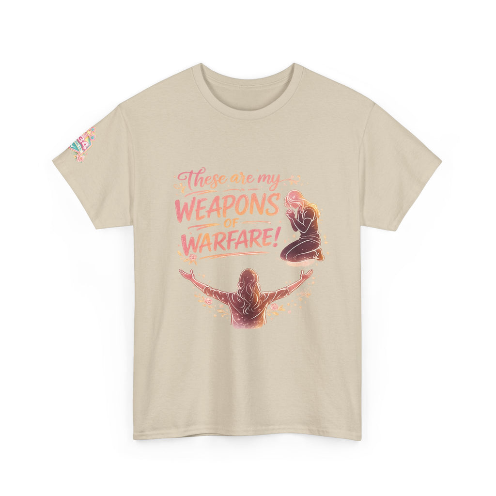 Women's Floral Worship & Prayer Tee — "These Are My Weapons of Warfare" Christian T-Shirt