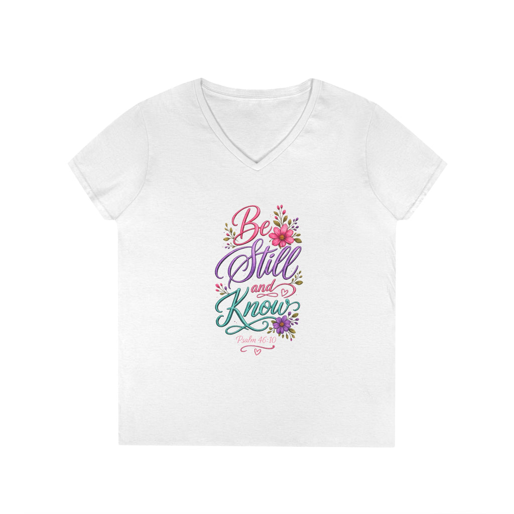 Be Still and Know Floral V-Neck T-Shirt