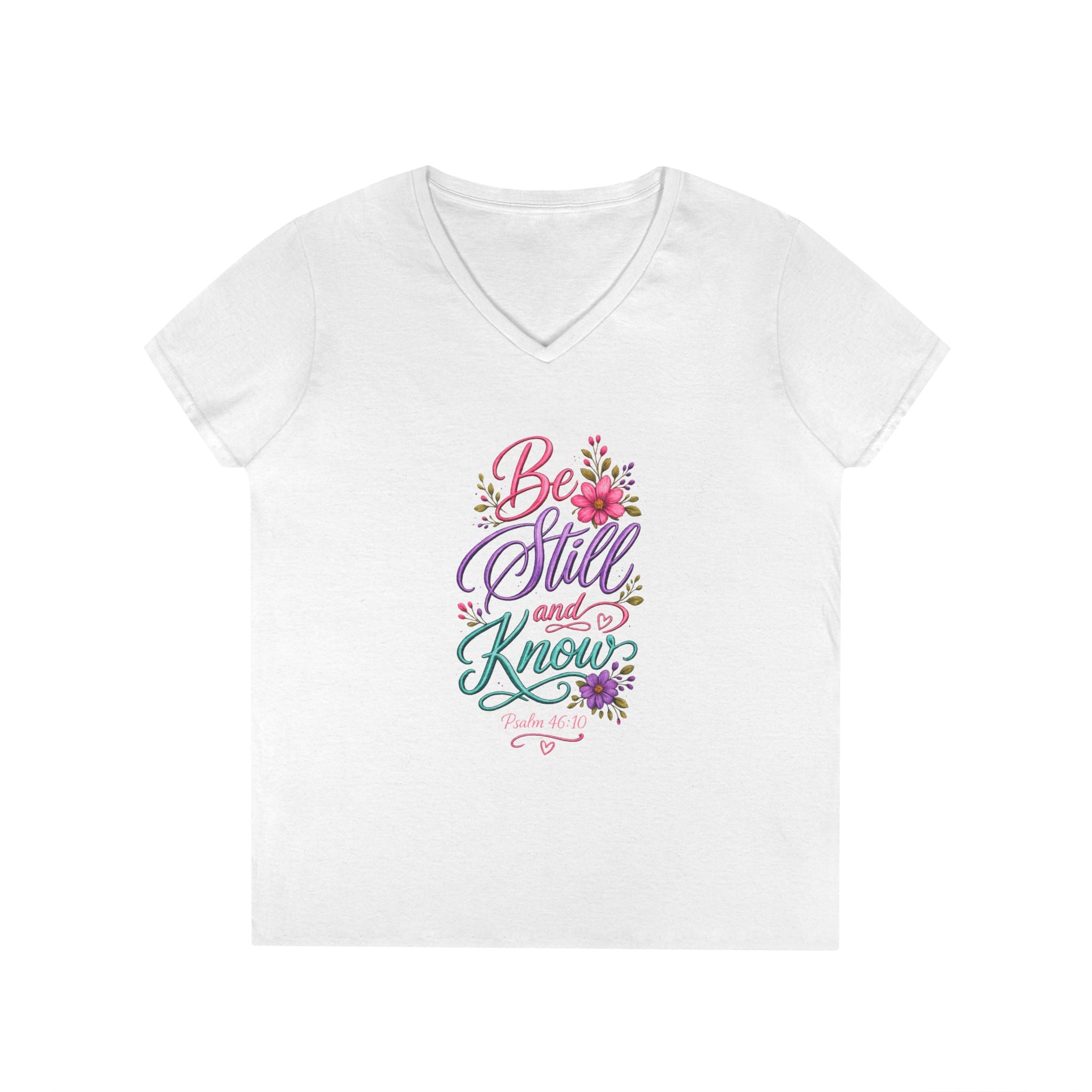 Be Still and Know Floral V-Neck T-Shirt