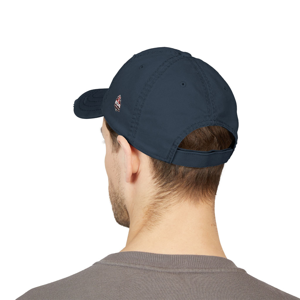 Distressed Dad Hat — “But; Christ” Our Stories Continue!  Embroidered Cap (Romans 5:8, Trust God)